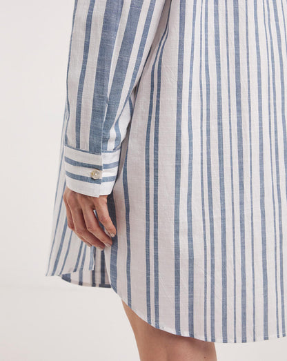  Hotel Collection Cotton Button Through Night Shirt| WHITE STRIPE