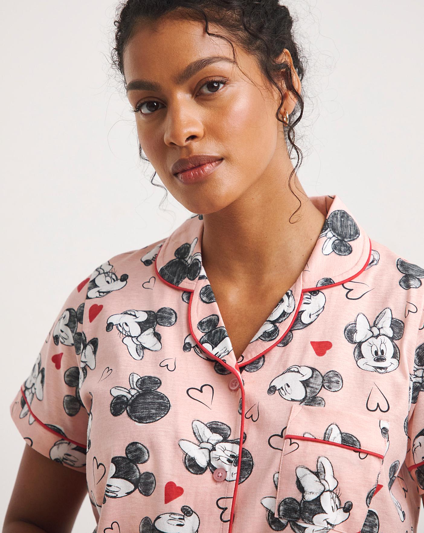 Disney Mickey And Minnie Mouse Cotton Button Through Pyjama Shortie Set| Pink