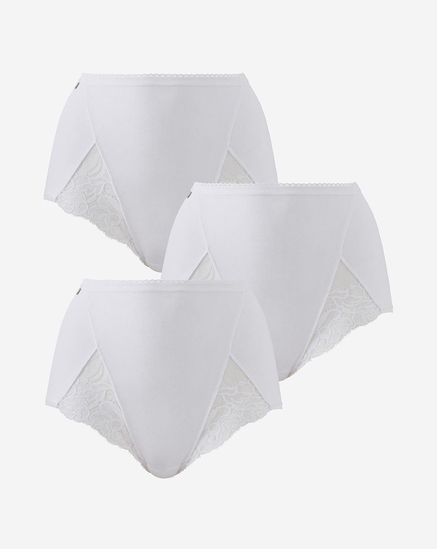  Playtex Cotton & Lace 3 Pack Maxi Briefs| White