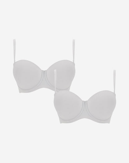  2 Pack Feather Touch Multiway Moulded Bras| White/White