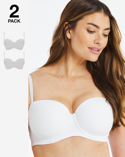  2 Pack Feather Touch Multiway Moulded Bras| White/White
