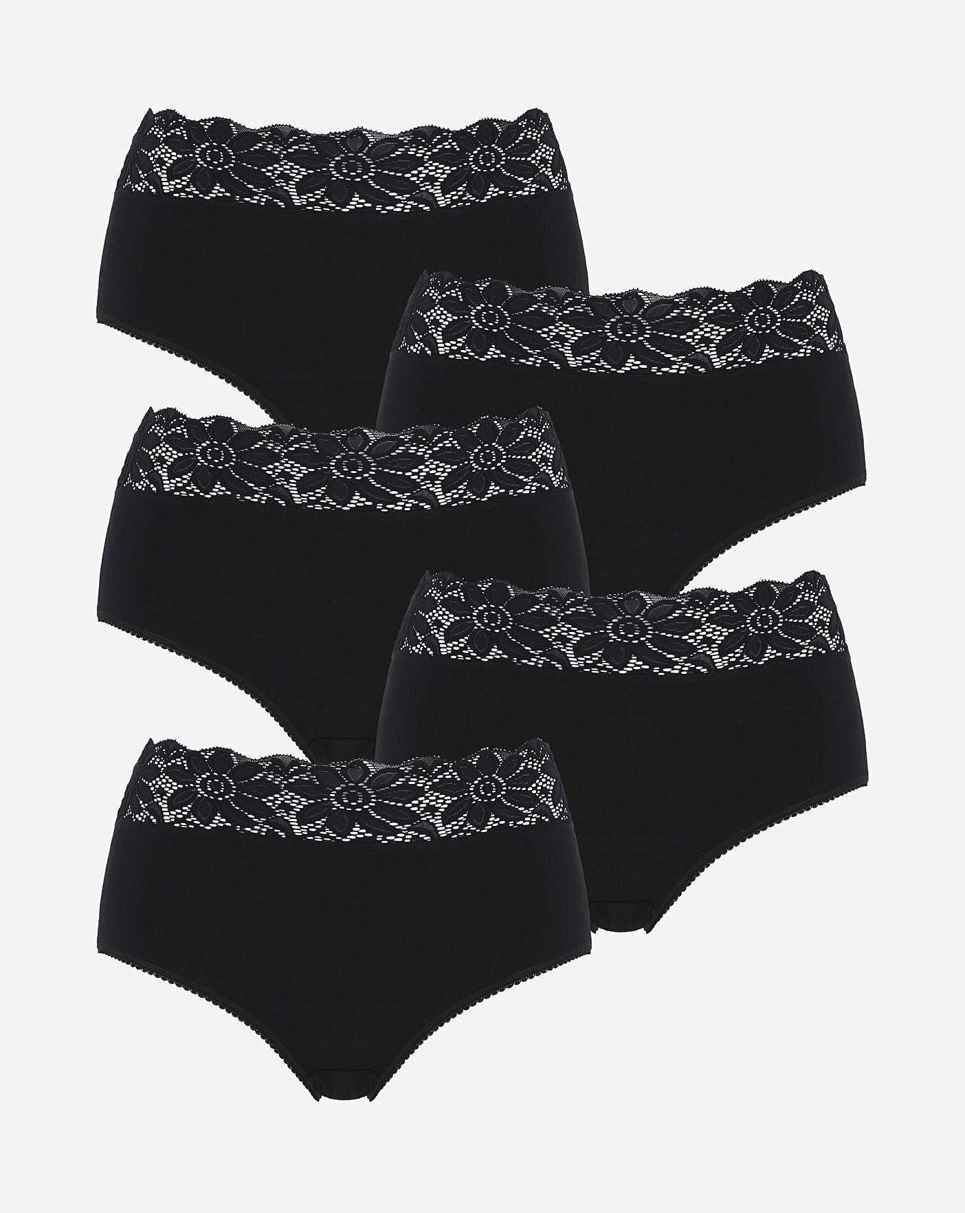  5 Pack Lace Top Full Fit Briefs| Black