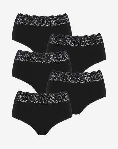  5 Pack Lace Top Full Fit Briefs| Black