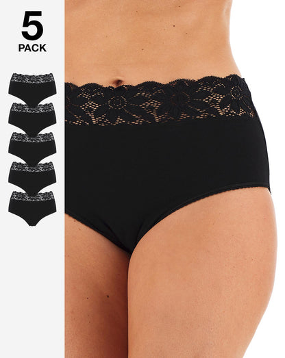  5 Pack Lace Top Full Fit Briefs| Black