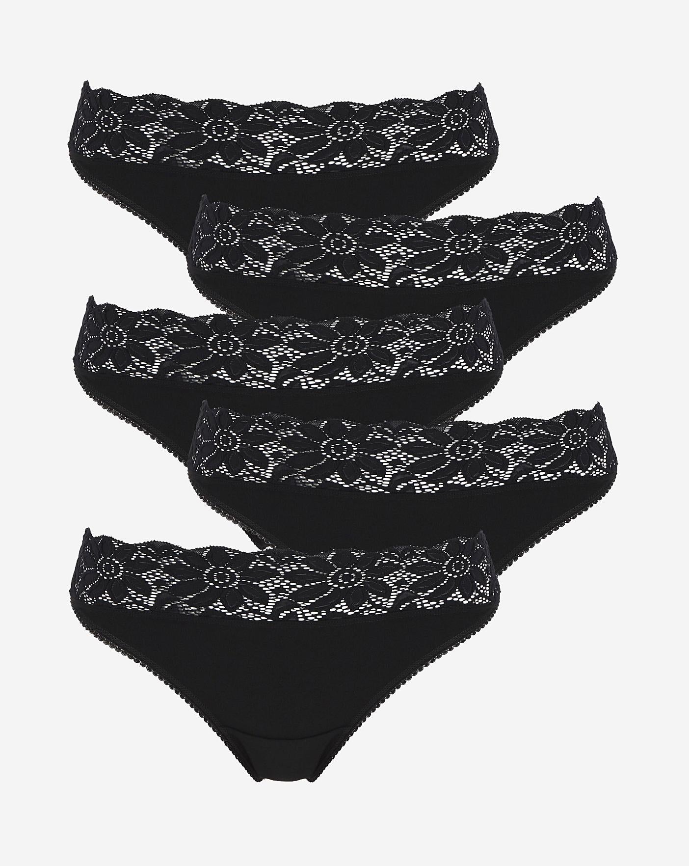  5 Pack Lace Top Thongs| Black