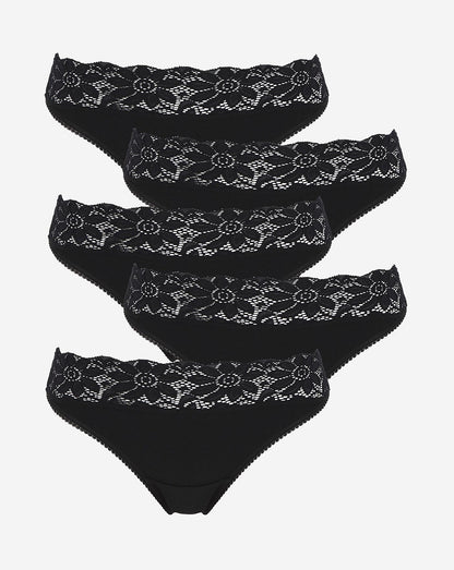  5 Pack Lace Top Thongs| Black