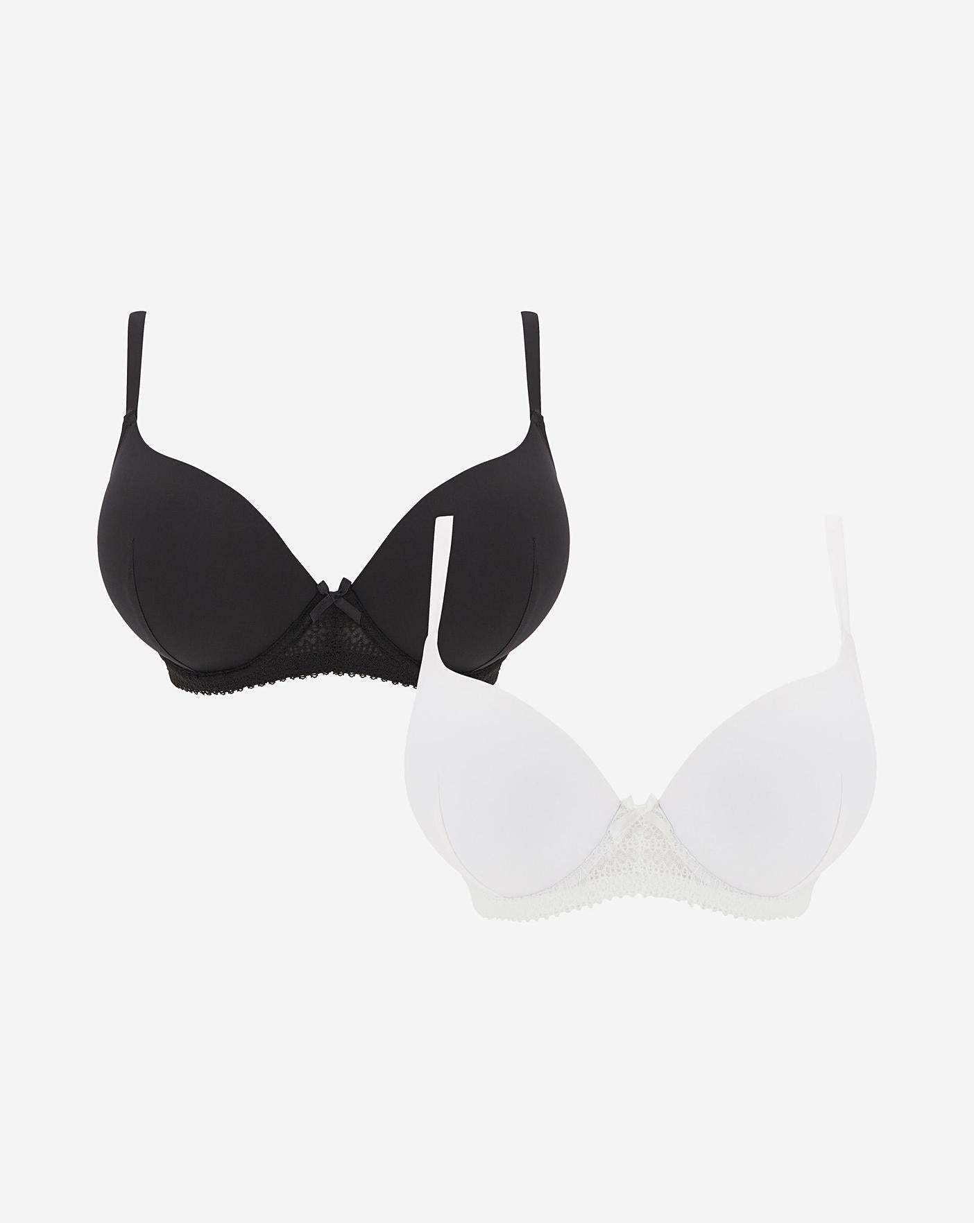  2 Pack Moulded Plunge Black/White Bras| Black/White