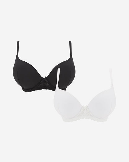  2 Pack Moulded Plunge Black/White Bras| Black/White