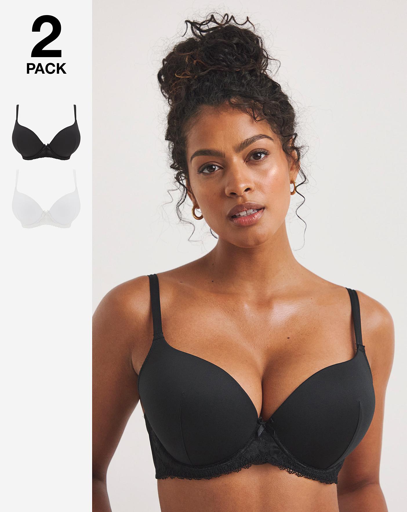  2 Pack Moulded Plunge Black/White Bras| Black/White