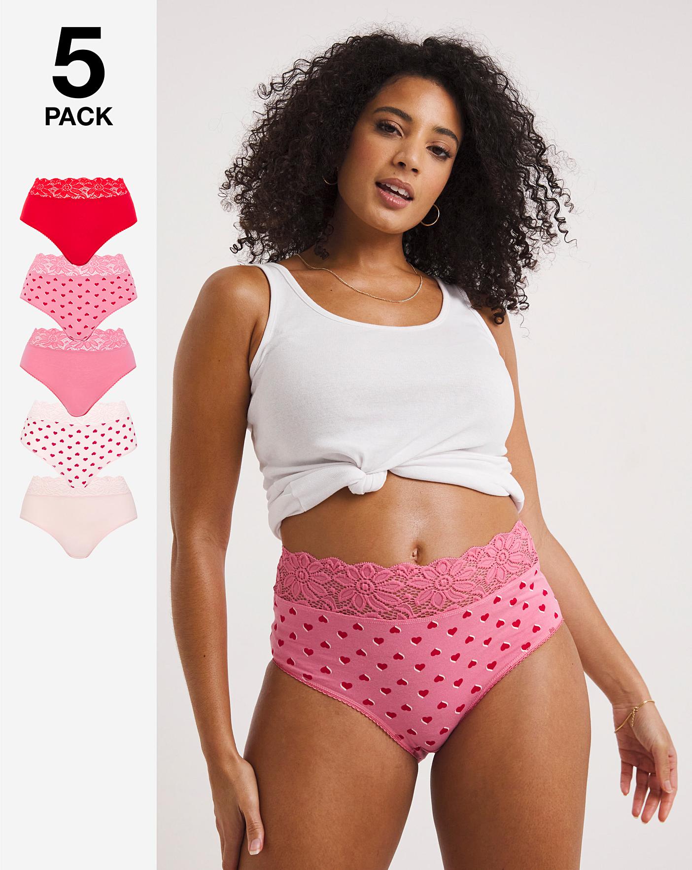  5 Pack Lace Top Full Fit Briefs| Red Hearts