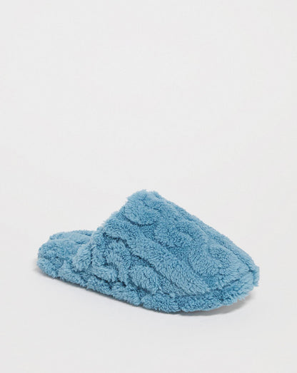  Fluffy Aran Mule Slipper E Fit