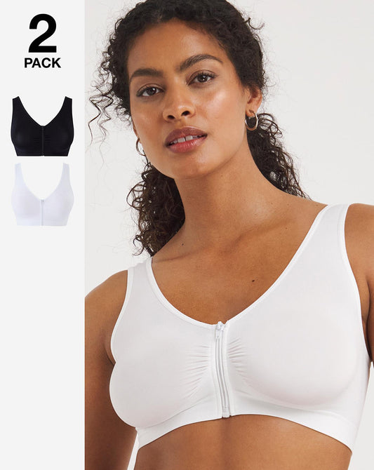  Naturally Close 2 Pack Zip Fastening Black/White Comfort Top A-D| Black/White