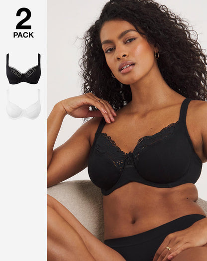  Pretty Secrets 2 Pack Jane Full Cup Cotton Rich Black/White Bras| Black/White