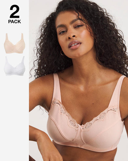  Naturally Close 2 Pack Sarah Non Wired Cotton Rich White/Blush Bras| Blush/White