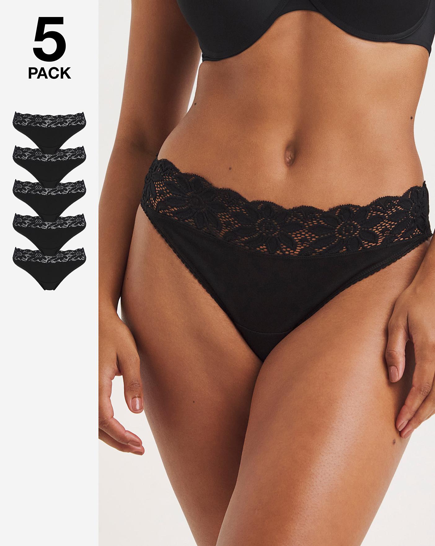  5 Pack Lace Top Thongs| Black